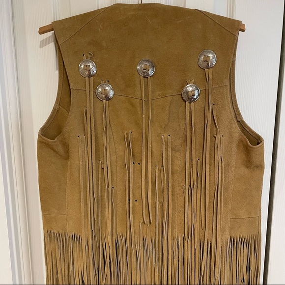 Vintage Real Leather Tan Suede Vest with Silver Conchos - Picture 10 of 10